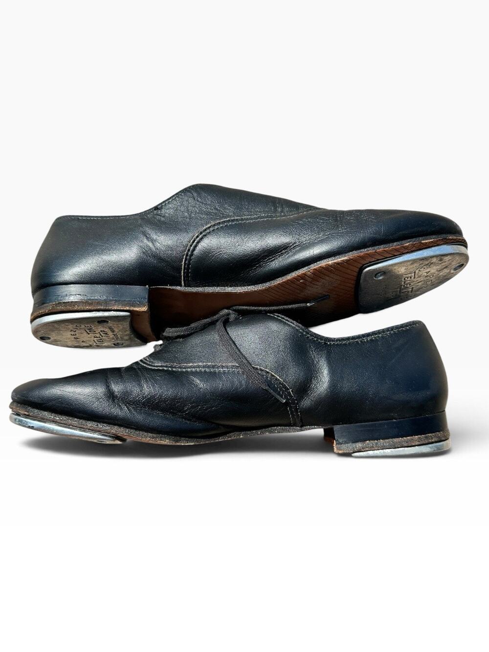 Vintage Capezio Tele Tone Tap Shoes Black Leather USA Men 9-9.5 Women 11 Dance